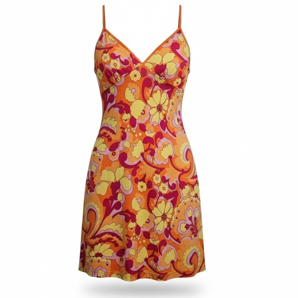 Victoria's Secret Slip Chemise Dress M Y2K 2004 Psychedelic Floral Modal Stretch